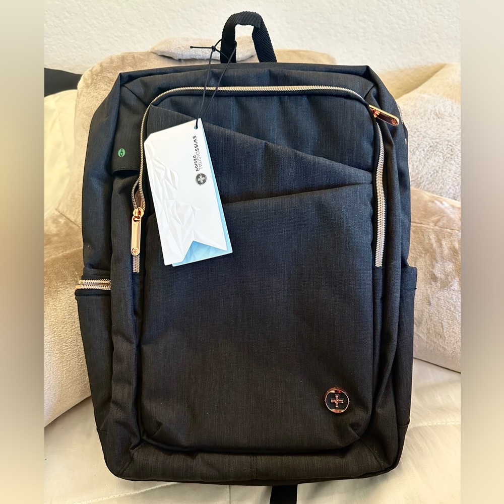 Swissdigital Design - Katy Rose Laptop Backpack 15.6” - Black & Rose Gold NEW